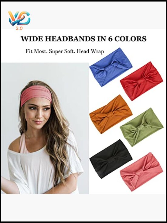 6 Pack Wide Knotted Headbands Non Slip Soft Elastic Hair Bands Workout Yoga